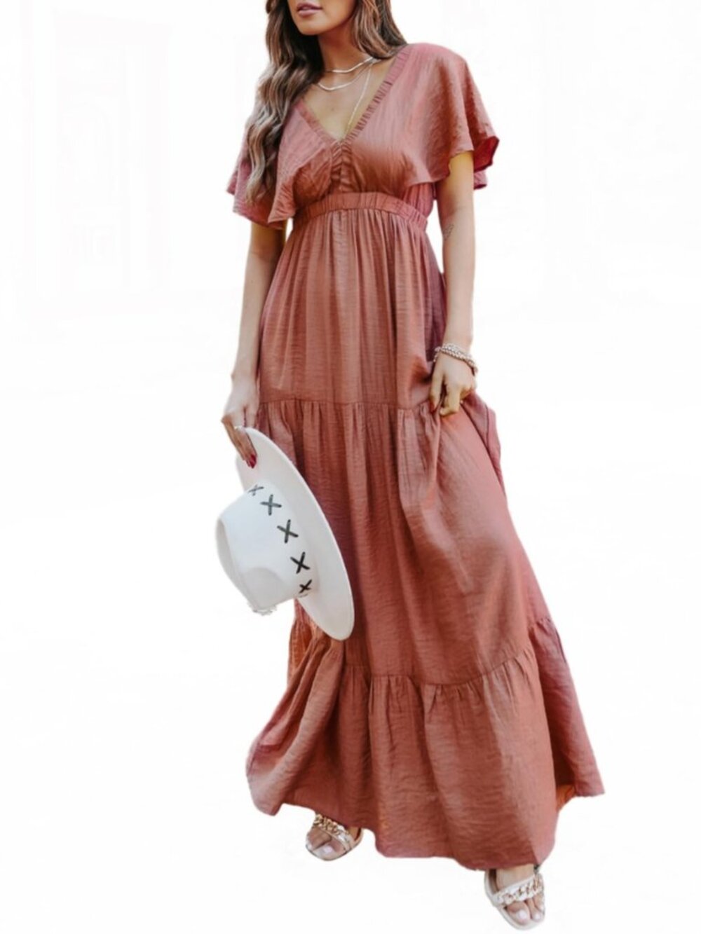 Women's Casual Short Sleeve V Neck Floral Maxi Dresses Boho Beach Photoshoot